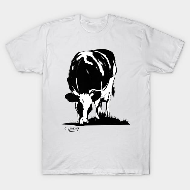 Black & White Cow Grazing T-Shirt by Carol Landry Fine Art 